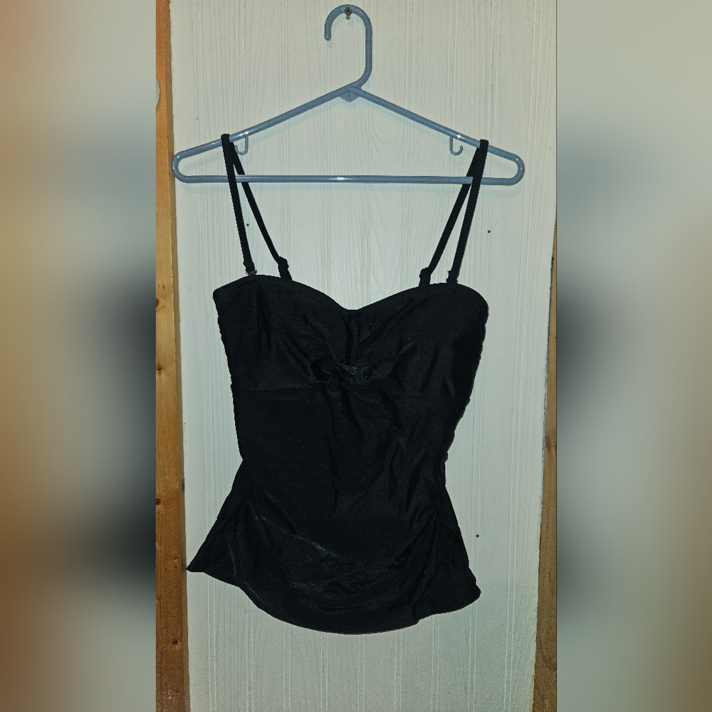 Elegant Black Swim Top with Spaghetti Straps Size 10
